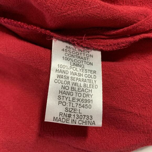 Umgee Linen Blend Top L NEW Embroidery Sleeves Crimson Red Floral Puff Sleeves - Picture 8 of 9